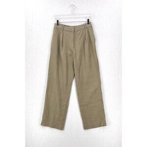 & OTHER STORIES Linen Pleated Wideleg Pants Womens 6 Khaki Olive Wide Leg NEW